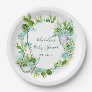 Watercolor Desert Cactus Succulents Baby Shower Paper Plates