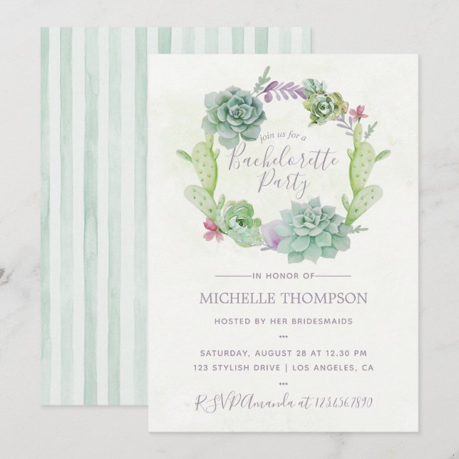 Watercolor Desert Cactus Succulents Bachelorette Invitation (Front/Back)