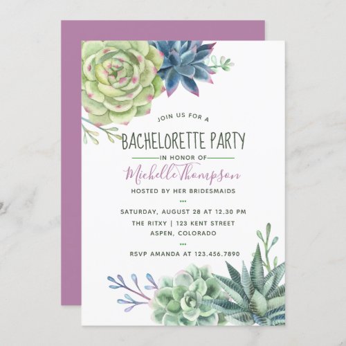 Watercolor Desert Cactus Succulents Bachelorette Invitation