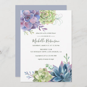 Watercolor Desert Cactus Succulents Bridal Shower Invitation