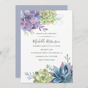Watercolor Desert Cactus Succulents Bridal Shower Invitation