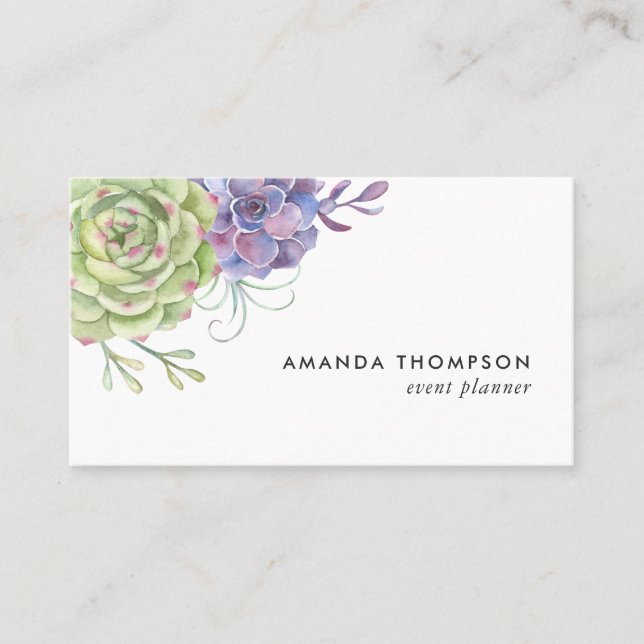 Watercolor Desert Cactus Succulents Business Card (Front)