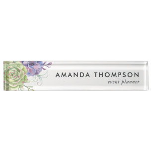 Watercolor Desert Cactus Succulents Desk Name Plate