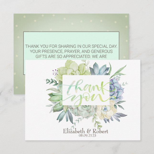 Watercolor Desert Cactus Succulents Dots  Thank You Card (Front/Back)