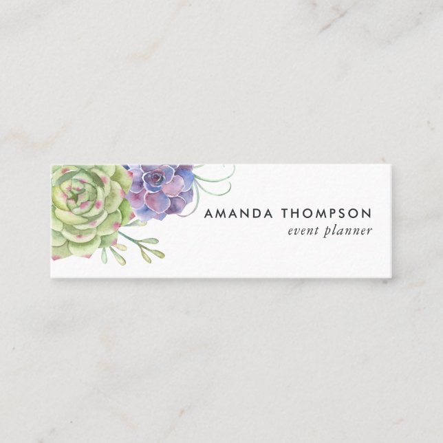 Watercolor Desert Cactus Succulents Mini Business Card (Front)