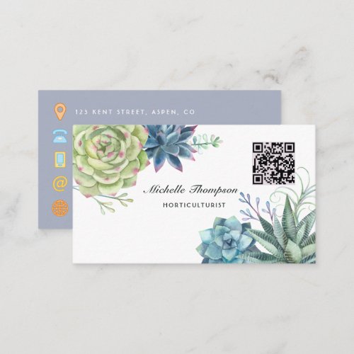 Watercolor Desert Cactus Succulents QR Code Business Card