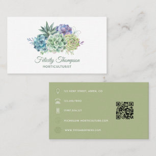 Watercolor Desert Cactus Succulents QR Code Business Card