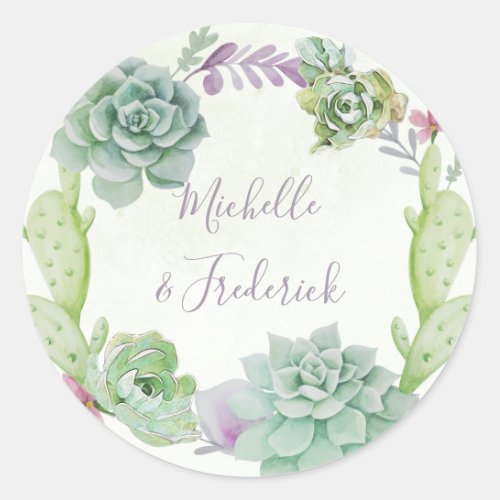 Watercolor Desert Cactus Succulents Wedding Classic Round Sticker