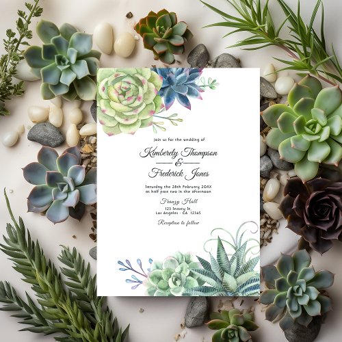 Watercolor Desert Cactus Succulents Wedding Invitation
