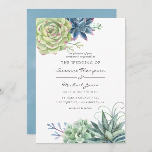 Watercolor Desert Cactus Succulents Wedding Invitation