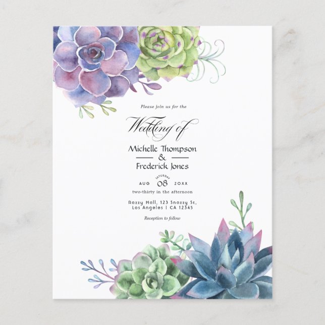 Watercolor Desert Cactus Succulents Wedding Invite Flyer (Front)