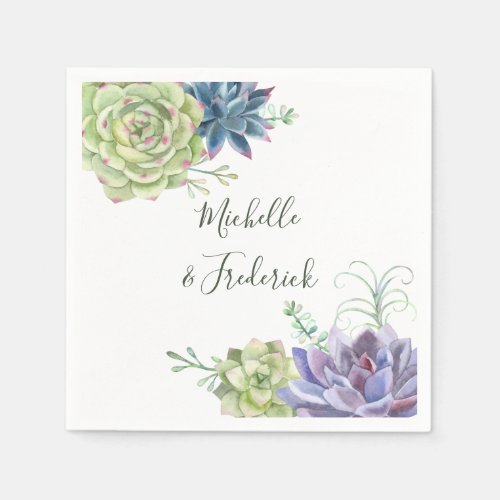 Watercolor Desert Cactus Succulents Wedding Napkins