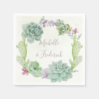 Watercolor Desert Cactus Succulents Wedding Paper Napkin