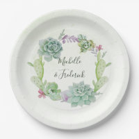 Watercolor Desert Cactus Succulents Wedding Paper Plate