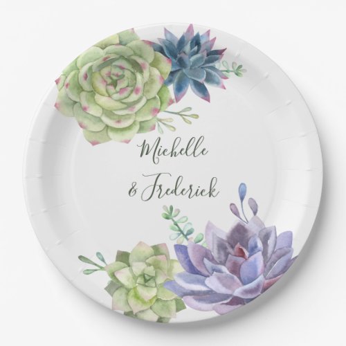 Watercolor Desert Cactus Succulents Wedding Paper Plates