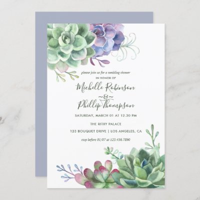 Watercolor Desert Cactus Succulents Wedding Shower Invitation