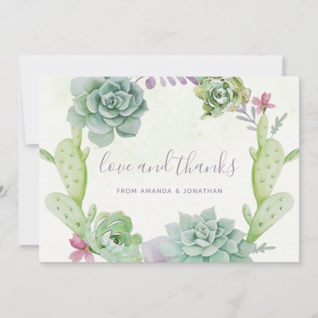 Watercolor Desert Cactus Succulents Wedding Thank You Card (Front)
