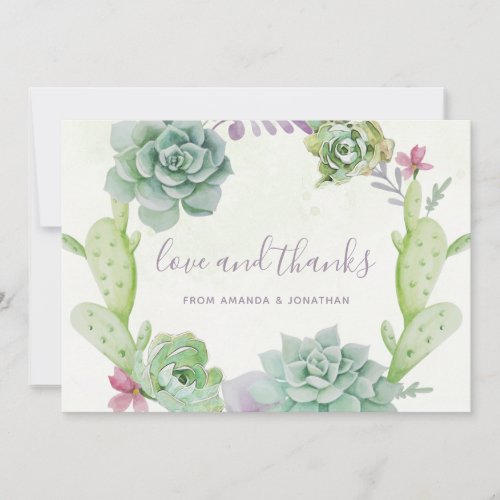 Watercolor Desert Cactus Succulents Wedding Thank You Card