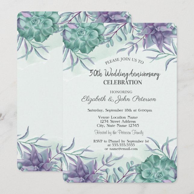 Watercolor Desert Cactus Wedding Anniversary Invitation (Front/Back)