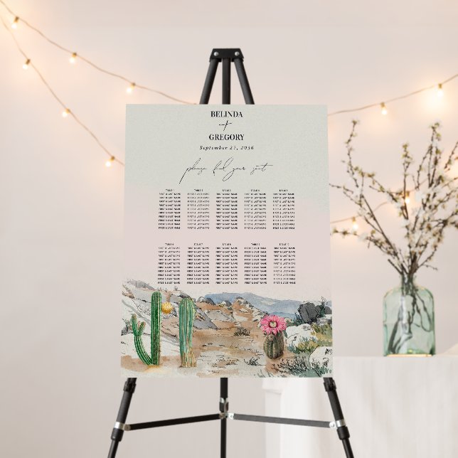 Watercolor Desert Cactus Wedding Seating Chart Foam Board (In Situ (Stand))