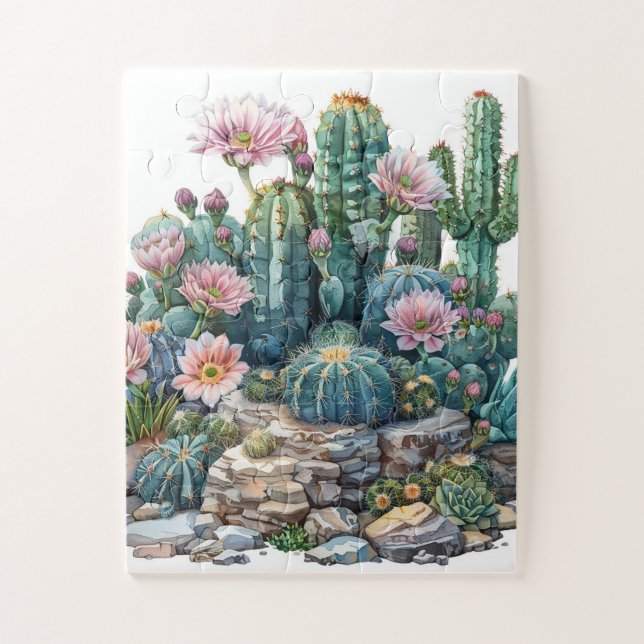 Watercolor desert flowers cacti. jigsaw puzzle (Vertical)