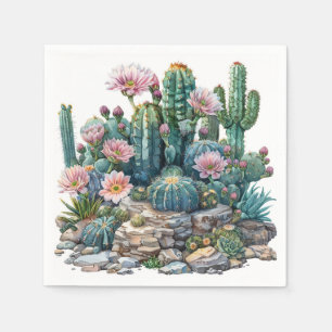 Watercolor desert flowers cacti. napkins