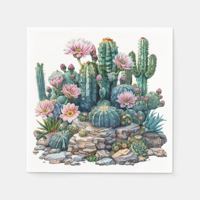 Watercolor desert flowers cacti. napkins (Front)
