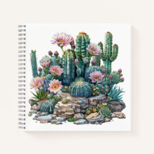 Watercolor desert flowers cacti. notebook