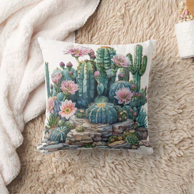 Watercolor desert flowers cacti. throw pillow (Blanket)
