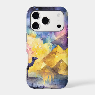 Watercolor Desert Galaxy Camel Pyramid Travel iPhone 17 Pro Case