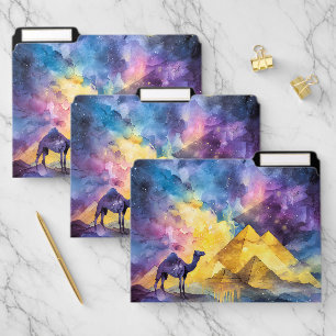 Watercolor Desert Galaxy Camel Pyramid Travel File Folder