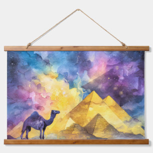 Watercolor Desert Galaxy Camel Pyramid Travel Hanging Tapestry