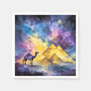 Watercolor Desert Galaxy Camel Pyramid Travel Napkins