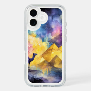 Watercolor Desert Galaxy Camel Pyramid Travel iPhone 16 Case