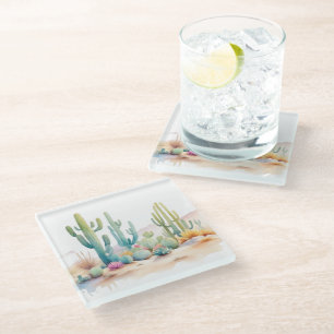 Watercolor Desert Illustration  Glass Coaster