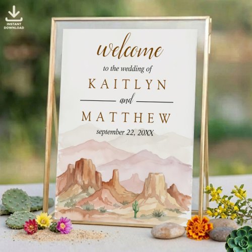 Watercolor Desert Range Wedding Suite - Welcome Poster