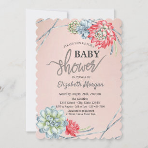 Watercolor Desert Red Succulents Baby Shower Invitation