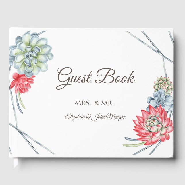 Watercolor Desert Red Succulents Guest Book (Front)