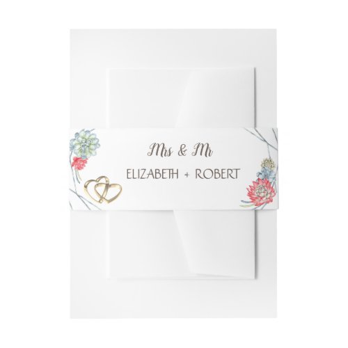 Watercolor Desert Red Succulents Hearts Invitation Belly Band