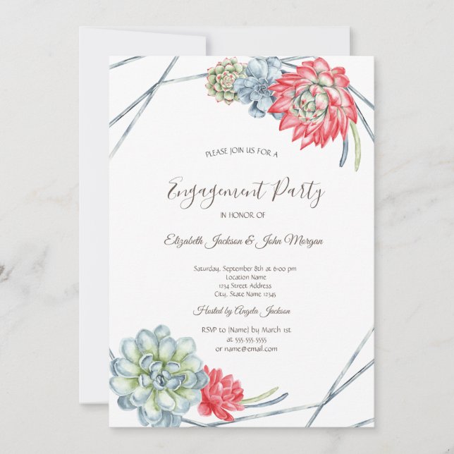 Watercolor Desert Red Succulents Invitation (Front)