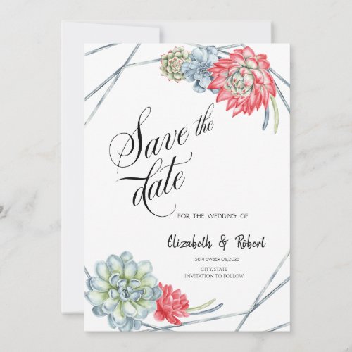 Watercolor Desert Red Succulents Save The Date