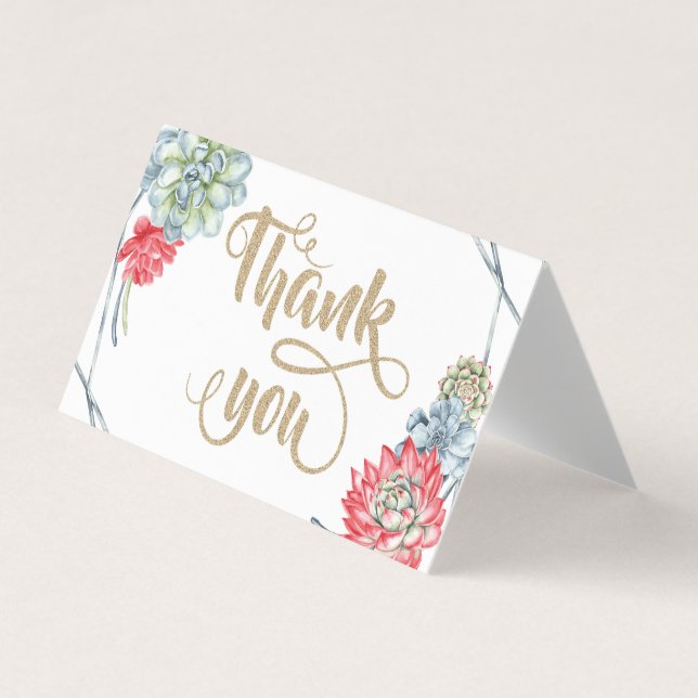 Watercolor Desert Red Succulents Thank You Business Card (Front)