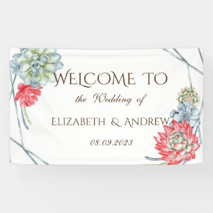 Watercolor Desert Red Succulents Wedding Banner
