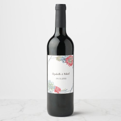 Watercolor Desert Red Succulents Wine Label