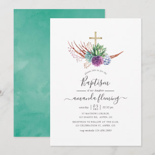 Watercolor Desert Succulents Baptism Invitation
