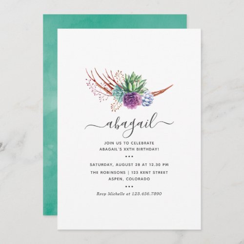 Watercolor Desert Succulents Birthday Invitation