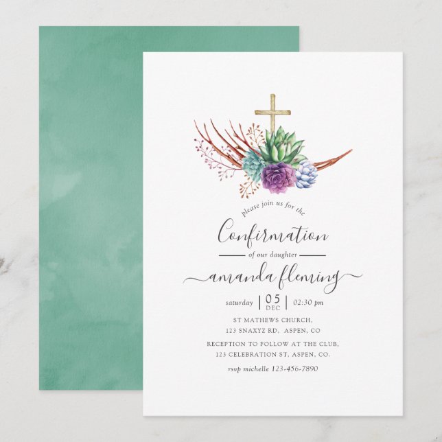 Watercolor Desert Succulents Confirmation Invitation (Front/Back)