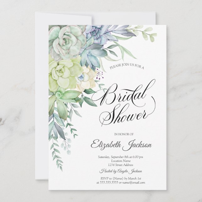 Watercolor Desert Succulents Dots Bridal Shower  Invitation (Front)