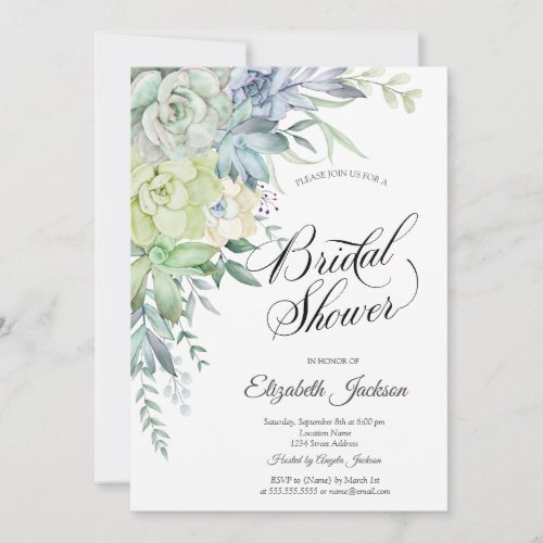 Watercolor Desert Succulents Dots Bridal Shower  Invitation