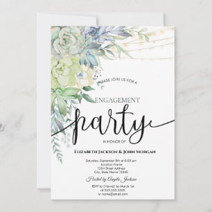 Watercolor Desert Succulents Dots Engagement Invitation